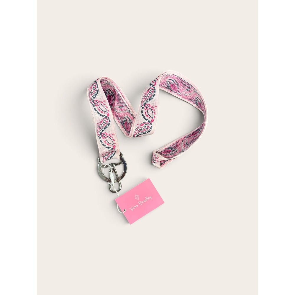 Vera Bradley Wide Lanyard Felicity Paisley Pink‎ ID Key Holder 26960-R94 NWT